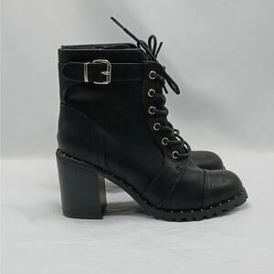 Diba Carryn Combat Boots Women 7M Black Lug Sole Chunky Heel Moto Biker Goth